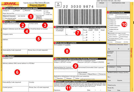 DHL國際快遞運單怎么填寫
